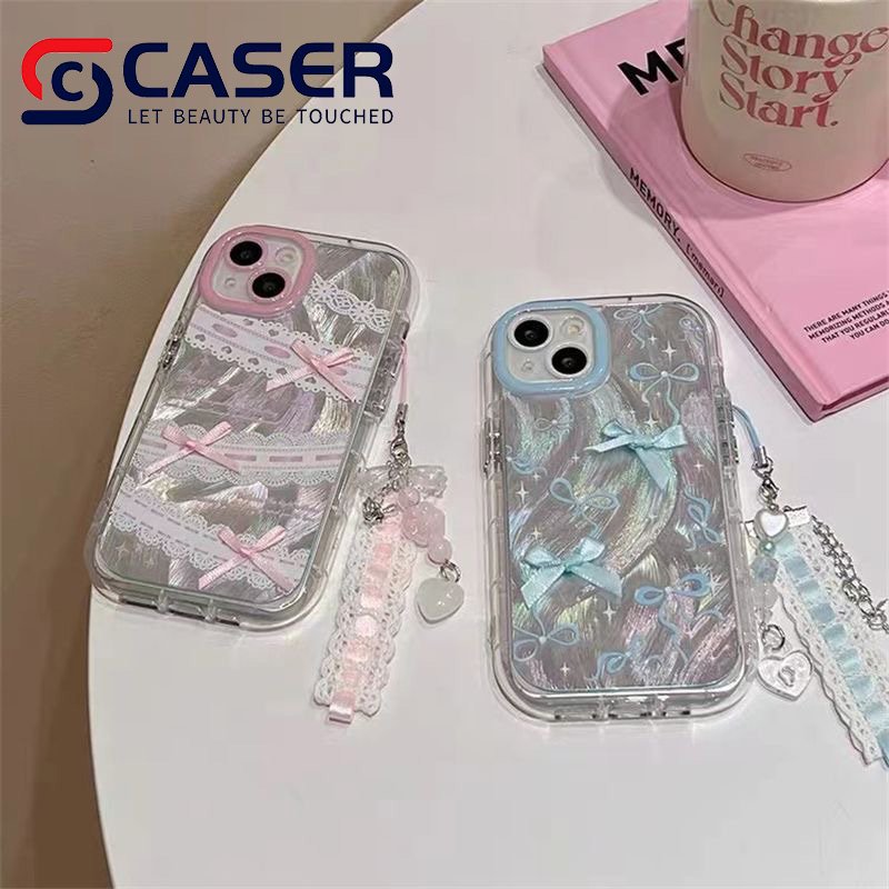 Gradient Flash Glitter Bow Mobile Phone Case With Lace Bracelet Anti Drop Airbag Mobile Phone Cover For Iphone 16 Pro Max 15