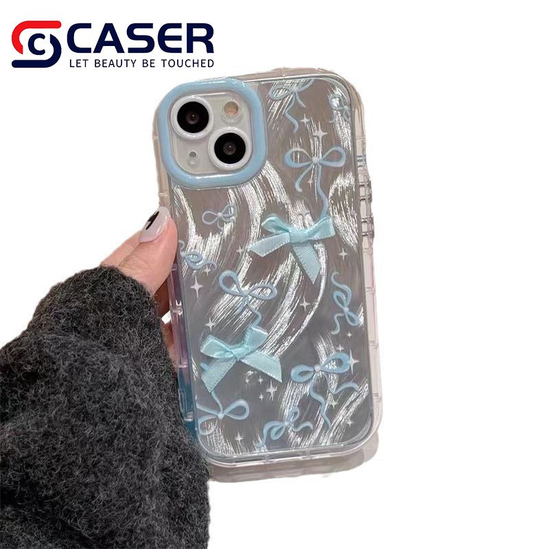 Gradient Flash Glitter Bow Mobile Phone Case With Lace Bracelet Anti Drop Airbag Mobile Phone Cover For Iphone 16 Pro Max 15