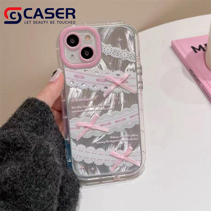 Gradient Flash Glitter Bow Mobile Phone Case With Lace Bracelet Anti Drop Airbag Mobile Phone Cover For Iphone 16 Pro Max 15