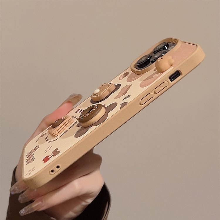 3D Cookie Bear for iPhone 15 Phone Case for 14 13 12 11 Pro Max Cute Hanging Strap Leather Hard Case