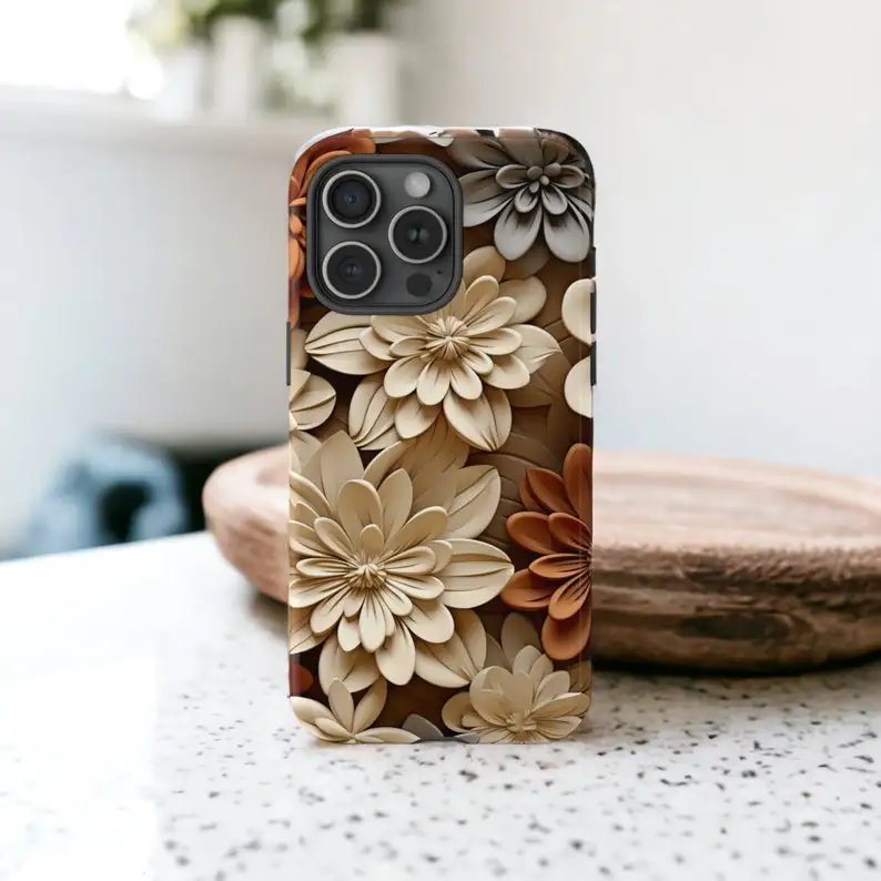 3D Bohemian Flowers Phone Case For IPHONE 15PRO MAX 14 13 12 11 PRO Plus 15pro Acrylic TPU Two in one Mobile Phone Cases