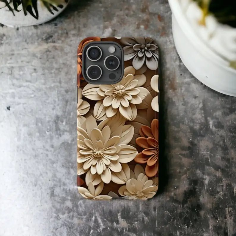 3D Bohemian Flowers Phone Case For IPHONE 15PRO MAX 14 13 12 11 PRO Plus 15pro Acrylic TPU Two in one Mobile Phone Cases