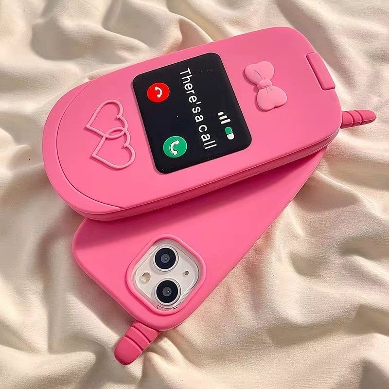 3D Flip phone design Silicone phone case for iphone15 14 promax Cosmetic mirror phone cover for iphone13 pro 12 Cute cases
