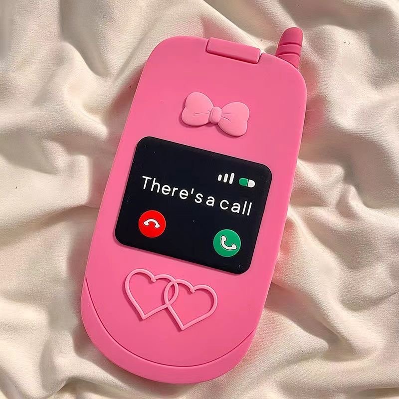 3D Flip phone design Silicone phone case for iphone15 14 promax Cosmetic mirror phone cover for iphone13 pro 12 Cute cases