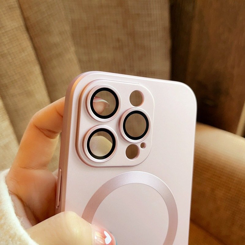 Solid color liquid silicone magnetic suction phone case with lens film for iphone 11 12 13 14 15 16 promax anti-fall back covers