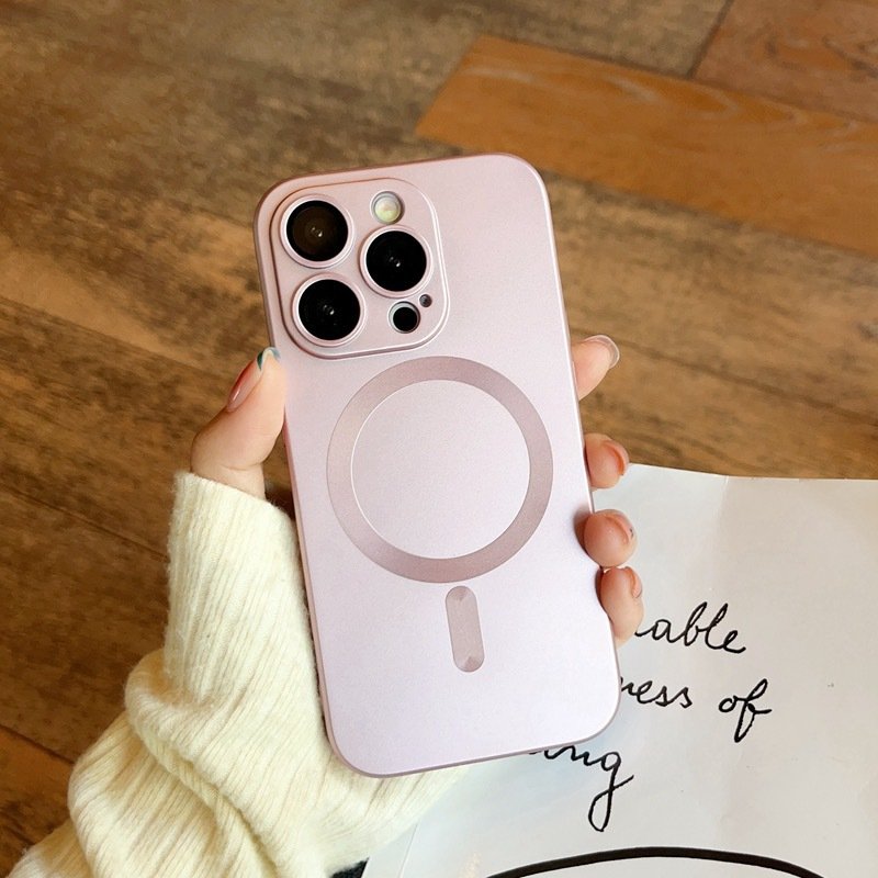 Solid color liquid silicone magnetic suction phone case with lens film for iphone 11 12 13 14 15 16 promax anti-fall back covers