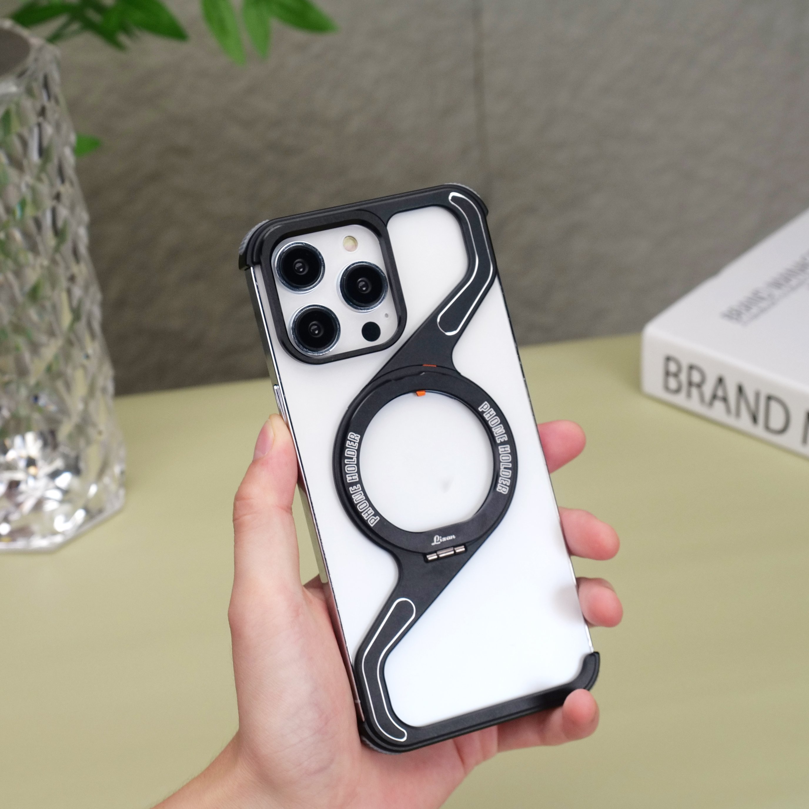 Aluminum Frameless Z Magnetic Mobile Phone Shell With Kickstand For iPhone 13 14 15 16 Pro Max Bezel Less Metal Stand Phone Case