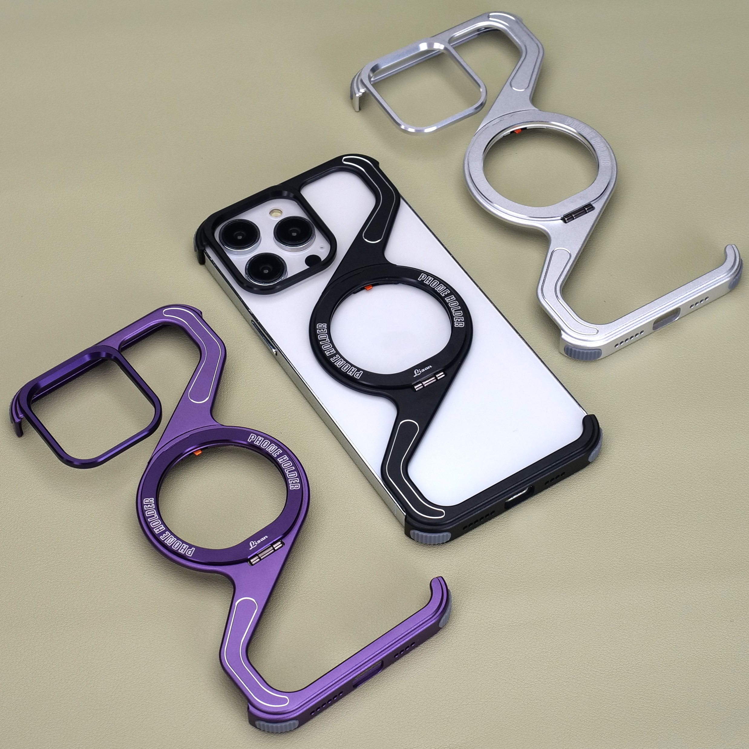 Aluminum Frameless Z Magnetic Mobile Phone Shell With Kickstand For iPhone 13 14 15 16 Pro Max Bezel Less Metal Stand Phone Case