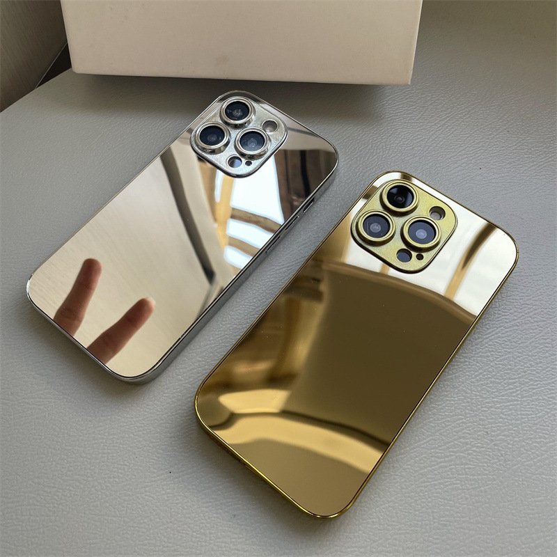 luxury 24k gold plated tempered glas mirror acrylic shockproof hard phone case for iphone 11 12 13 14 15 pro max