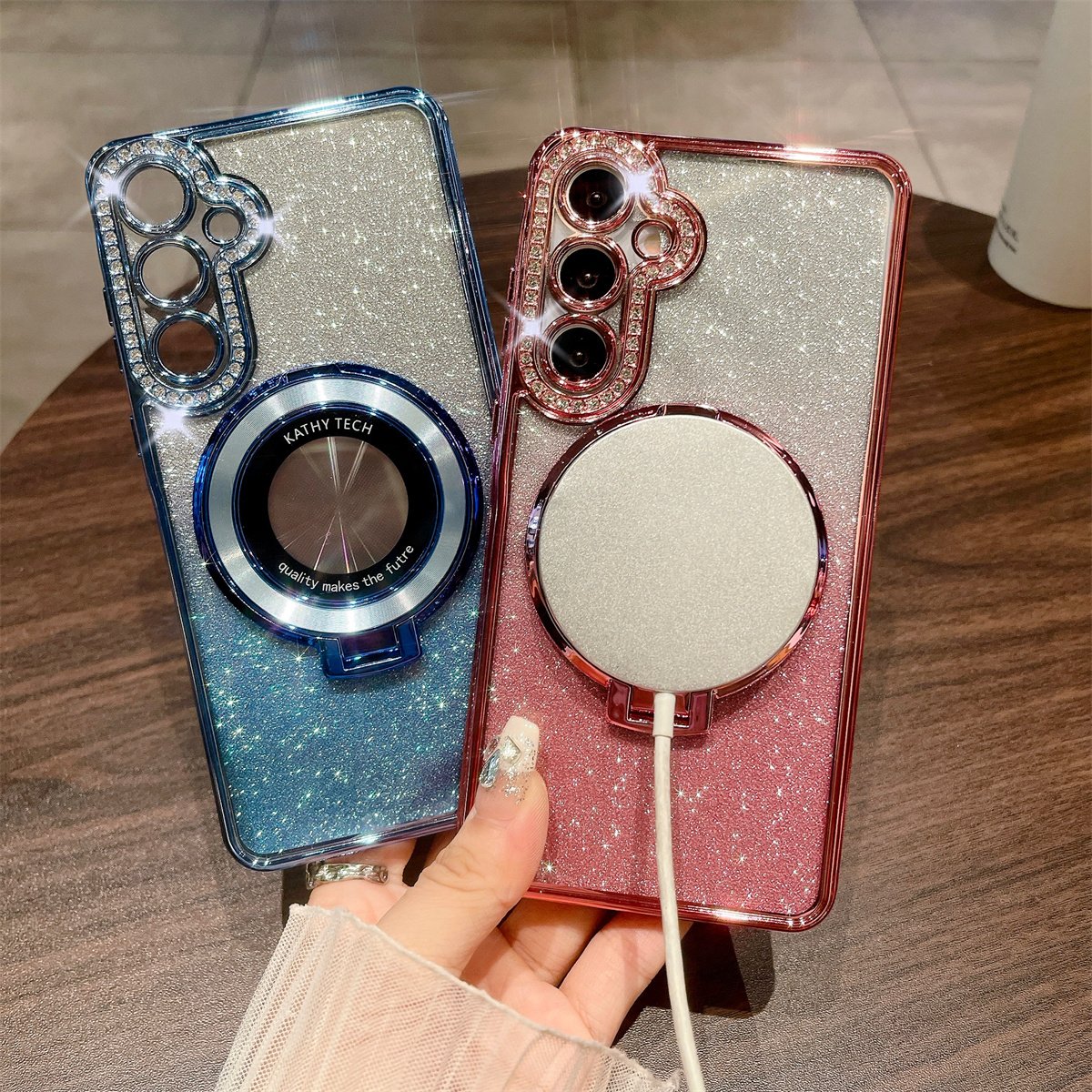 New Luxury Diamond Magnetic Holder Stand Phone Case For Samsung Galaxy A15 A24 A25 A35 A55 A05S Electroplated Soft Back Cover