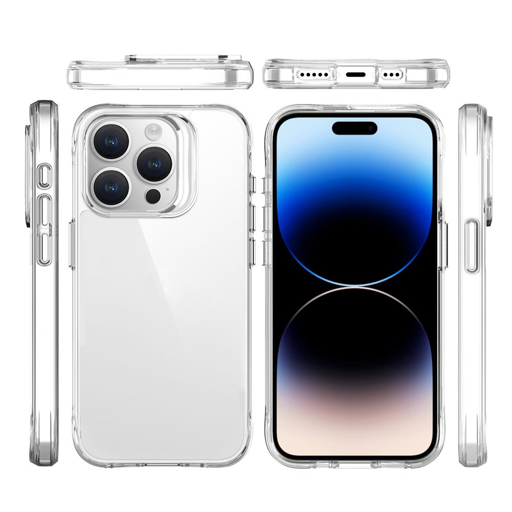 Wholesale Clear Anti Yellow Metal Button Acrylic 2 IN 1 Shockproof Mobile Phone Case for iPhone 15 14 13 12 Pro Max