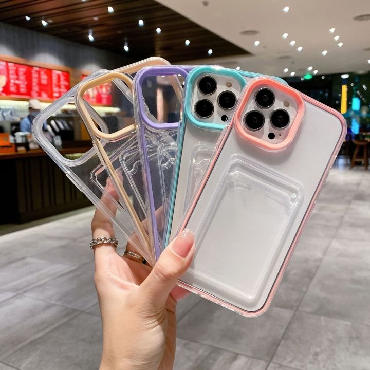 3 in 1 Transparent Card Slot Wallet Clear Mobile Phone Case For iPhone 16 plus 15 14 13 12 11 pro max X XR Shockproof Back Cover