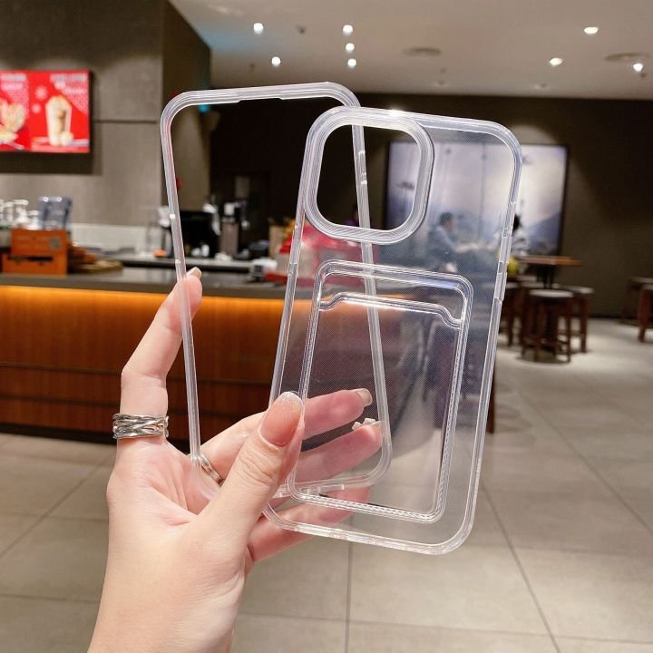 3 in 1 Transparent Card Slot Wallet Clear Mobile Phone Case For iPhone 16 plus 15 14 13 12 11 pro max X XR Shockproof Back Cover