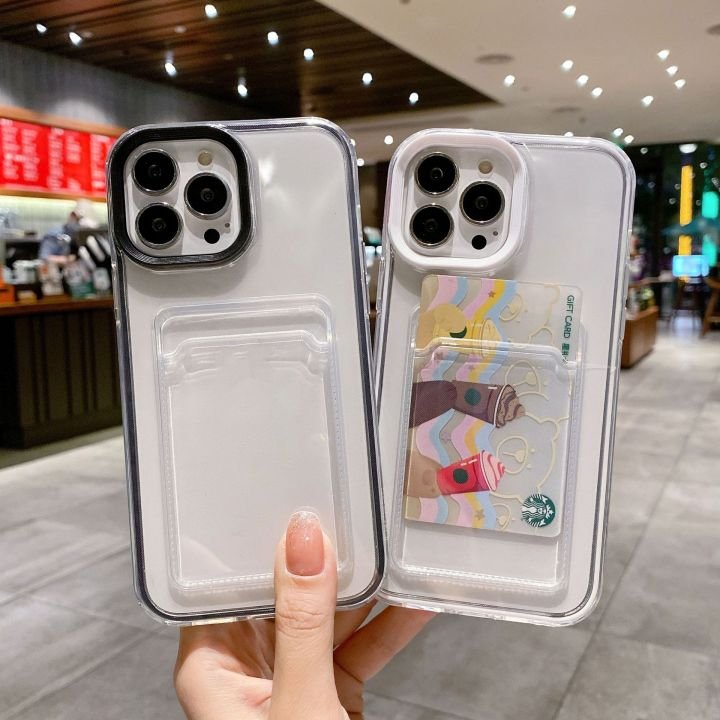 3 in 1 Transparent Card Slot Wallet Clear Mobile Phone Case For iPhone 16 plus 15 14 13 12 11 pro max X XR Shockproof Back Cover