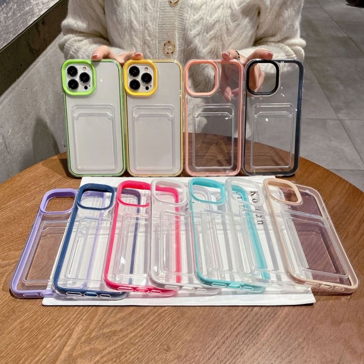 3 in 1 Transparent Card Slot Wallet Clear Mobile Phone Case For iPhone 16 plus 15 14 13 12 11 pro max X XR Shockproof Back Cover