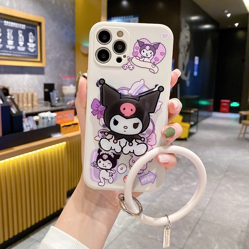 Popular with girls cute Kuromi phone holder silicone Mobile phone case For iphone 12 13 14 15 plus/pro/pro max
