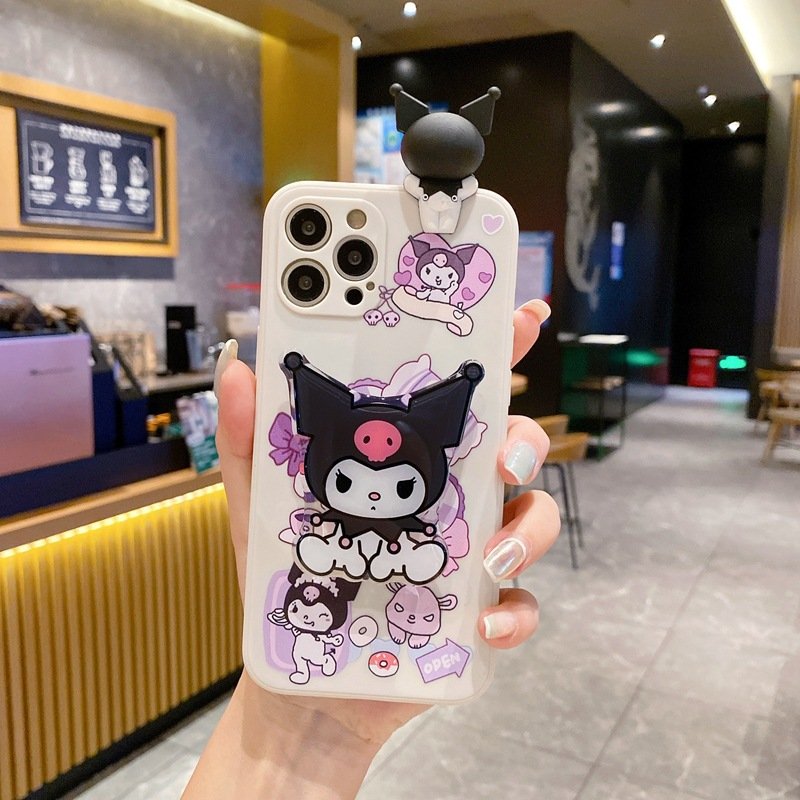 Popular with girls cute Kuromi phone holder silicone Mobile phone case For iphone 12 13 14 15 plus/pro/pro max