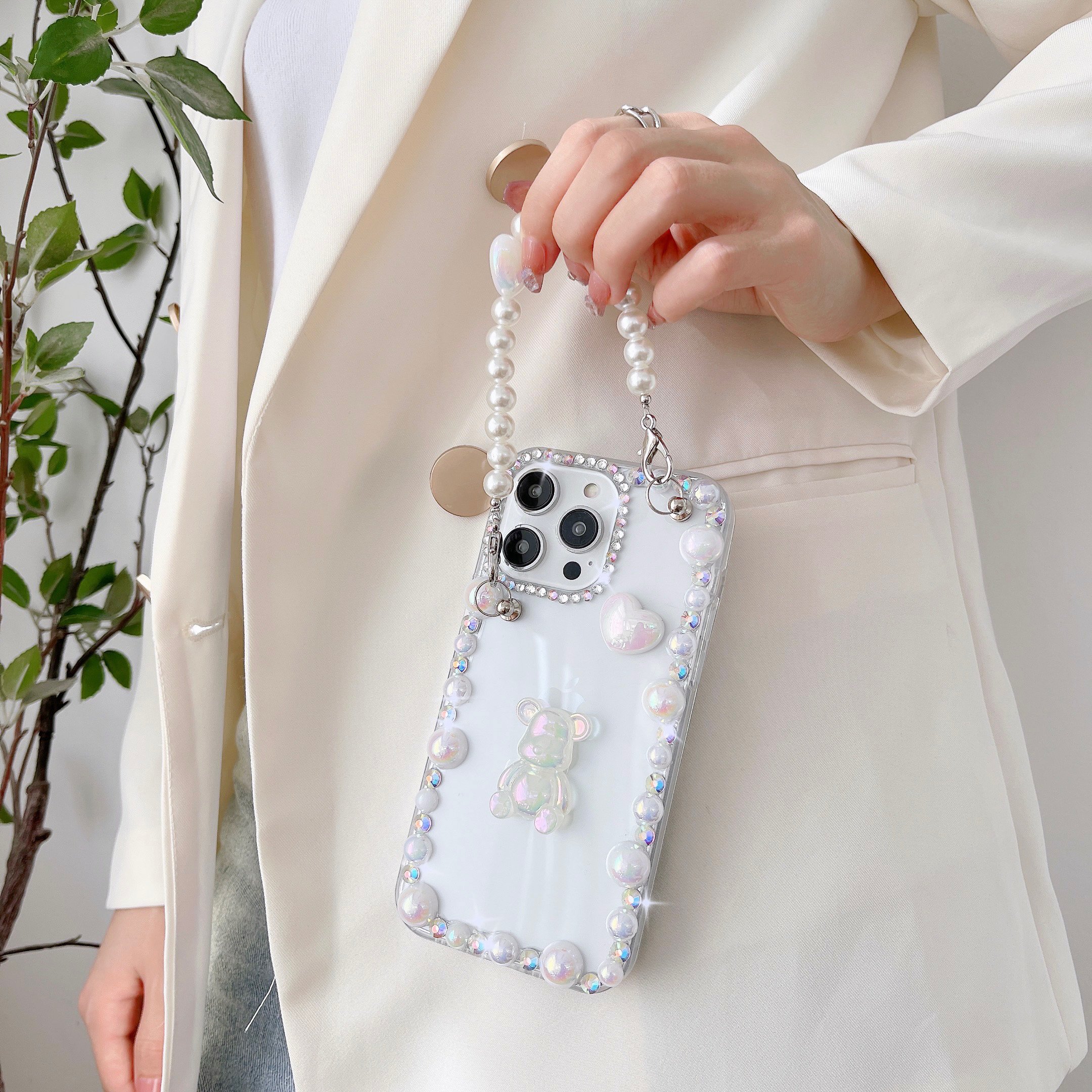 glitter bling shiny fashion luxury shoulder waist strap bear diamond phone cover case for iphone 16 15 14 13 12 11 xr xsmax 678