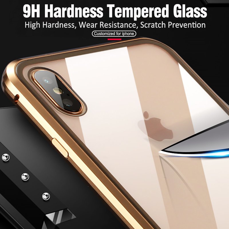 Double Sided 9H Tempered Glass Full Protection Magnetic Phone Case for iPhone 7 8P X Xr Xs Max 12 13 14 Pro Max