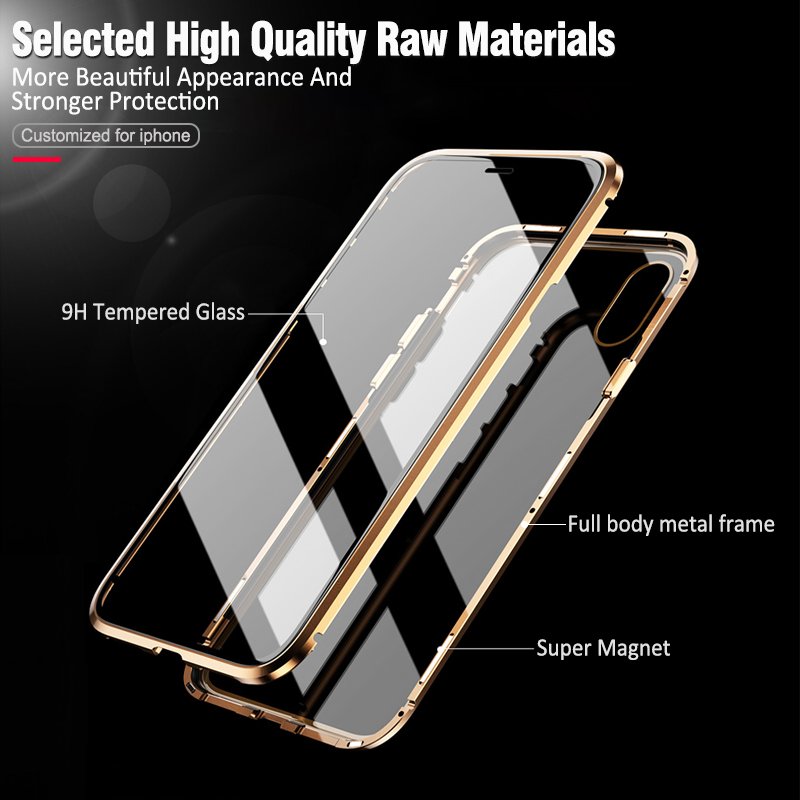 Double Sided 9H Tempered Glass Full Protection Magnetic Phone Case for iPhone 7 8P X Xr Xs Max 12 13 14 Pro Max