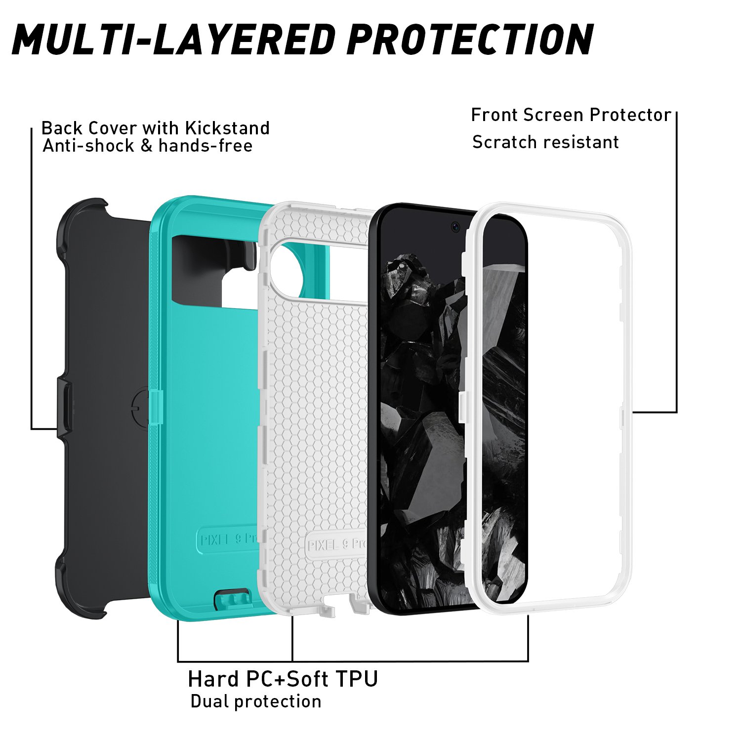 Dual-purpose full body cover hefty duty Dust- and shock-resistant phone cover for the Google Pixel 9 Pro