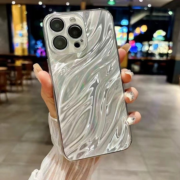 Water Wave Pattern Mobile Phone Shell For iPhone 15 16 Pro Max Glitter Phone Case With Lens Film For iPhone 11 12 13 14 Pro Max