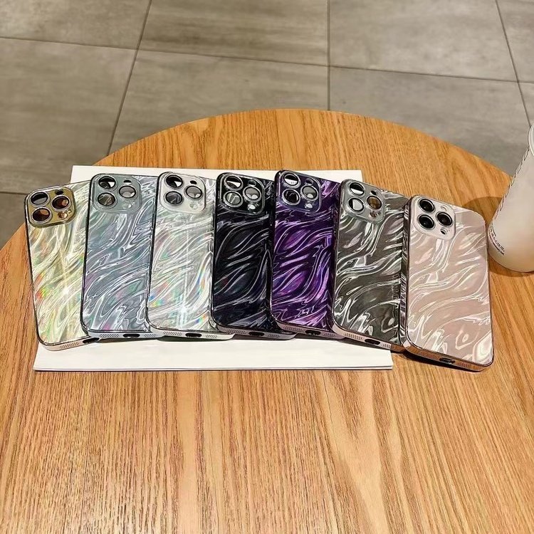 Water Wave Pattern Mobile Phone Shell For iPhone 15 16 Pro Max Glitter Phone Case With Lens Film For iPhone 11 12 13 14 Pro Max