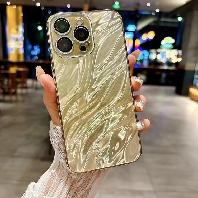 Water Wave Pattern Mobile Phone Shell For iPhone 15 16 Pro Max Glitter Phone Case With Lens Film For iPhone 11 12 13 14 Pro Max