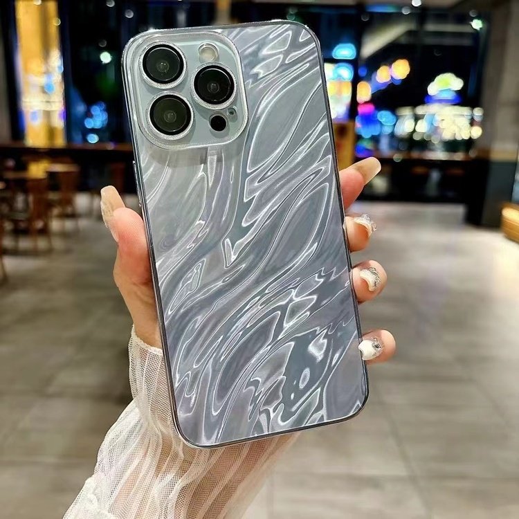 Water Wave Pattern Mobile Phone Shell For iPhone 15 16 Pro Max Glitter Phone Case With Lens Film For iPhone 11 12 13 14 Pro Max