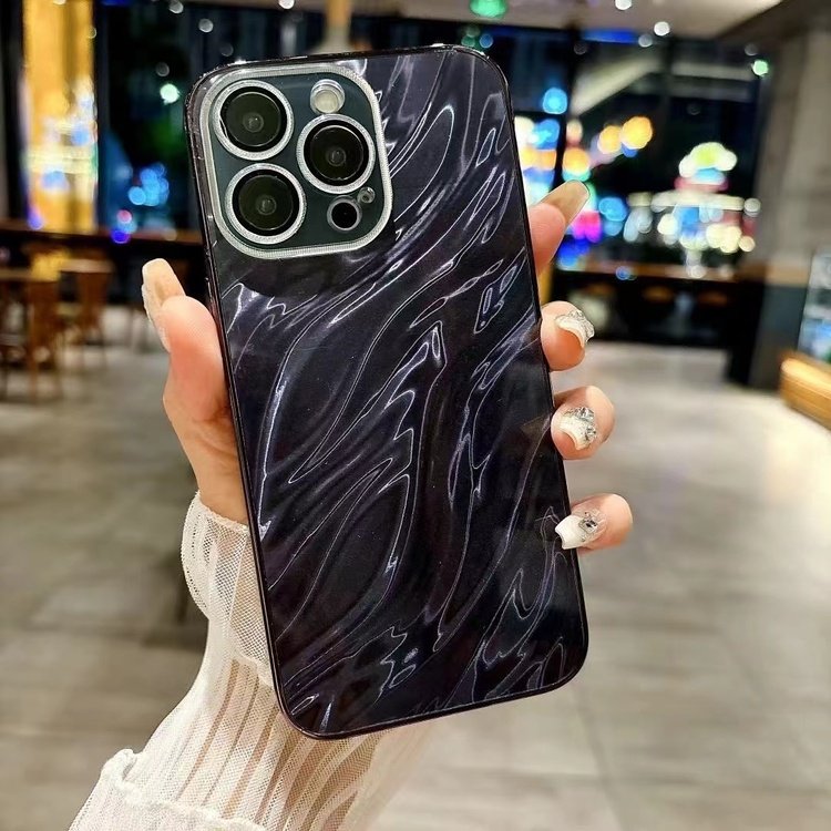 Water Wave Pattern Mobile Phone Shell For iPhone 15 16 Pro Max Glitter Phone Case With Lens Film For iPhone 11 12 13 14 Pro Max