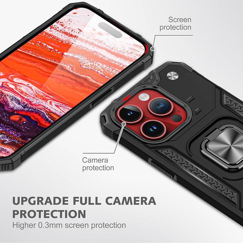 360 Rotation Kickstand Ring Holder Anti Fall Full Protection Armor PC TPU Mobile Phone Case For iPhone 15 14 13 12 11 Pro Max