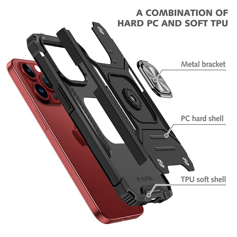 360 Rotation Kickstand Ring Holder Anti Fall Full Protection Armor PC TPU Mobile Phone Case For iPhone 15 14 13 12 11 Pro Max