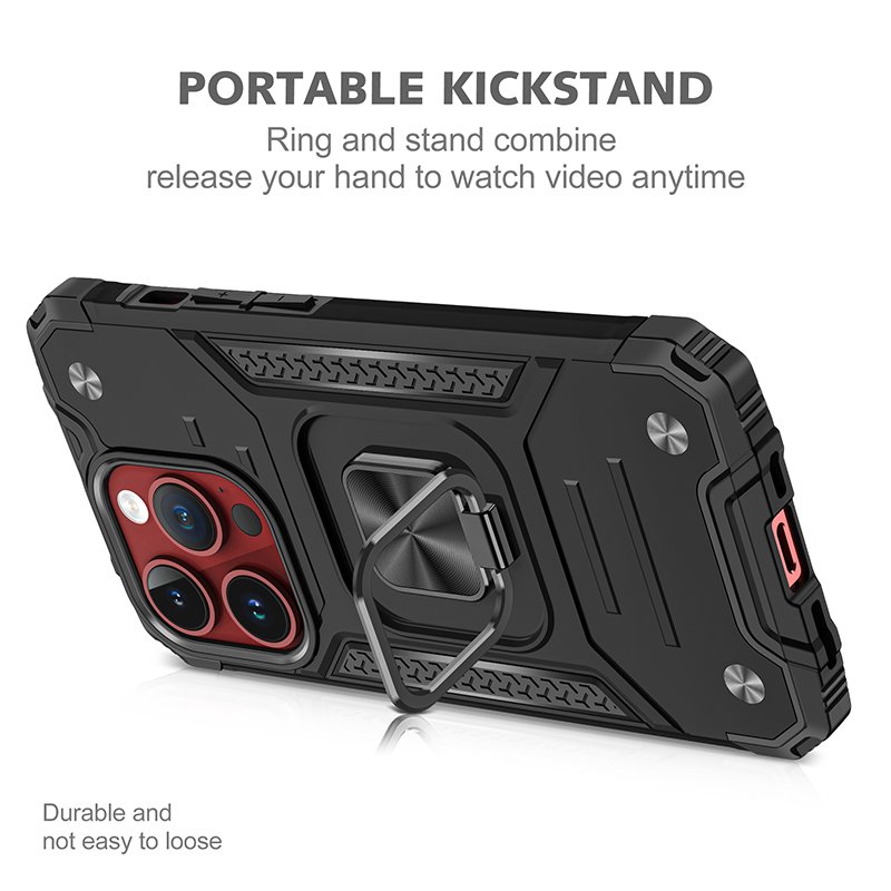 360 Rotation Kickstand Ring Holder Anti Fall Full Protection Armor PC TPU Mobile Phone Case For iPhone 15 14 13 12 11 Pro Max