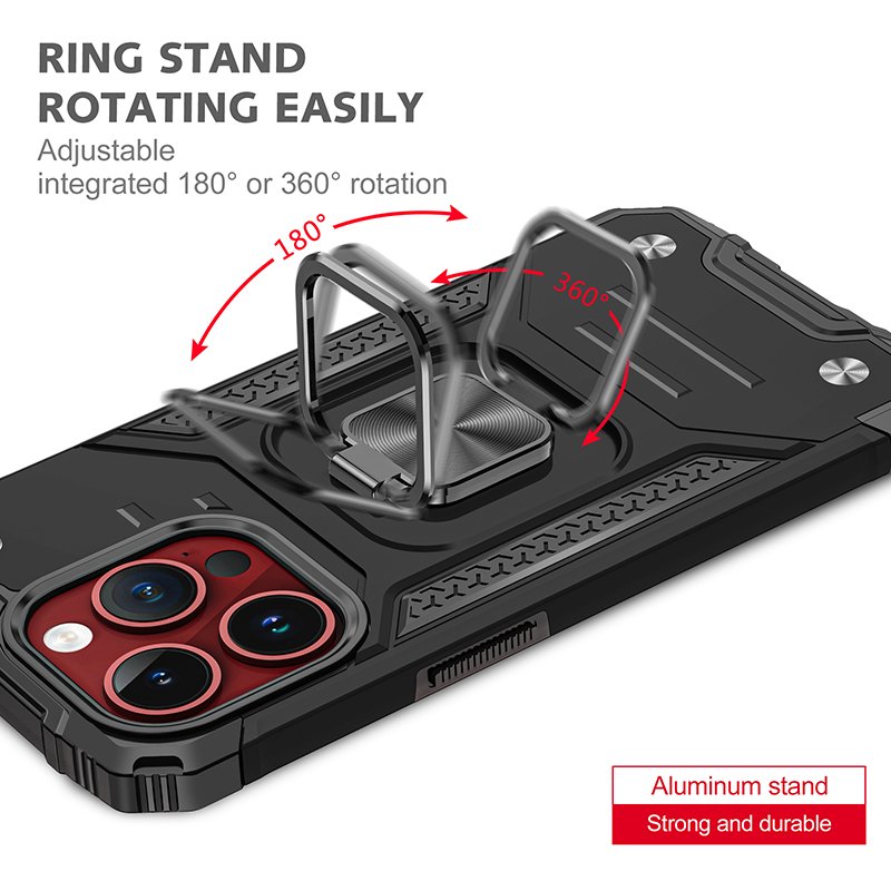 360 Rotation Kickstand Ring Holder Anti Fall Full Protection Armor PC TPU Mobile Phone Case For iPhone 15 14 13 12 11 Pro Max