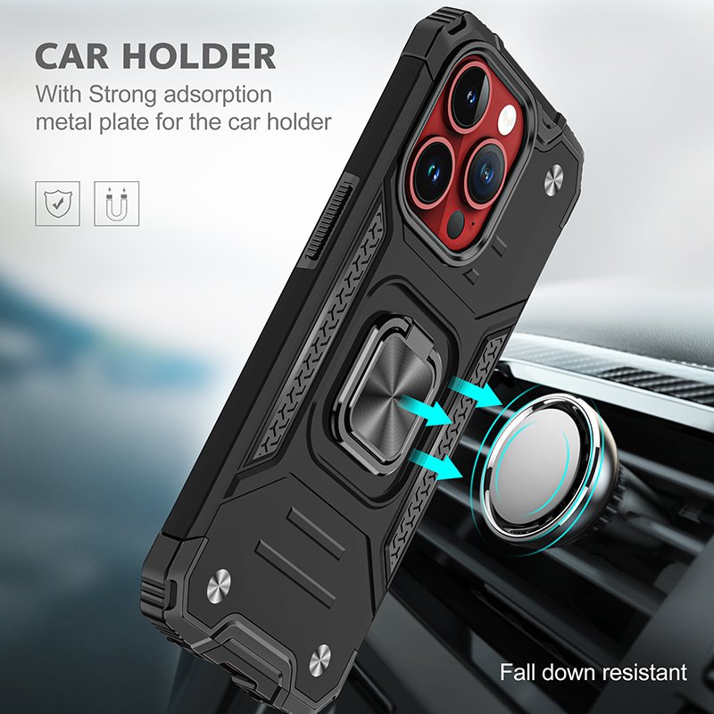 360 Rotation Kickstand Ring Holder Anti Fall Full Protection Armor PC TPU Mobile Phone Case For iPhone 15 14 13 12 11 Pro Max