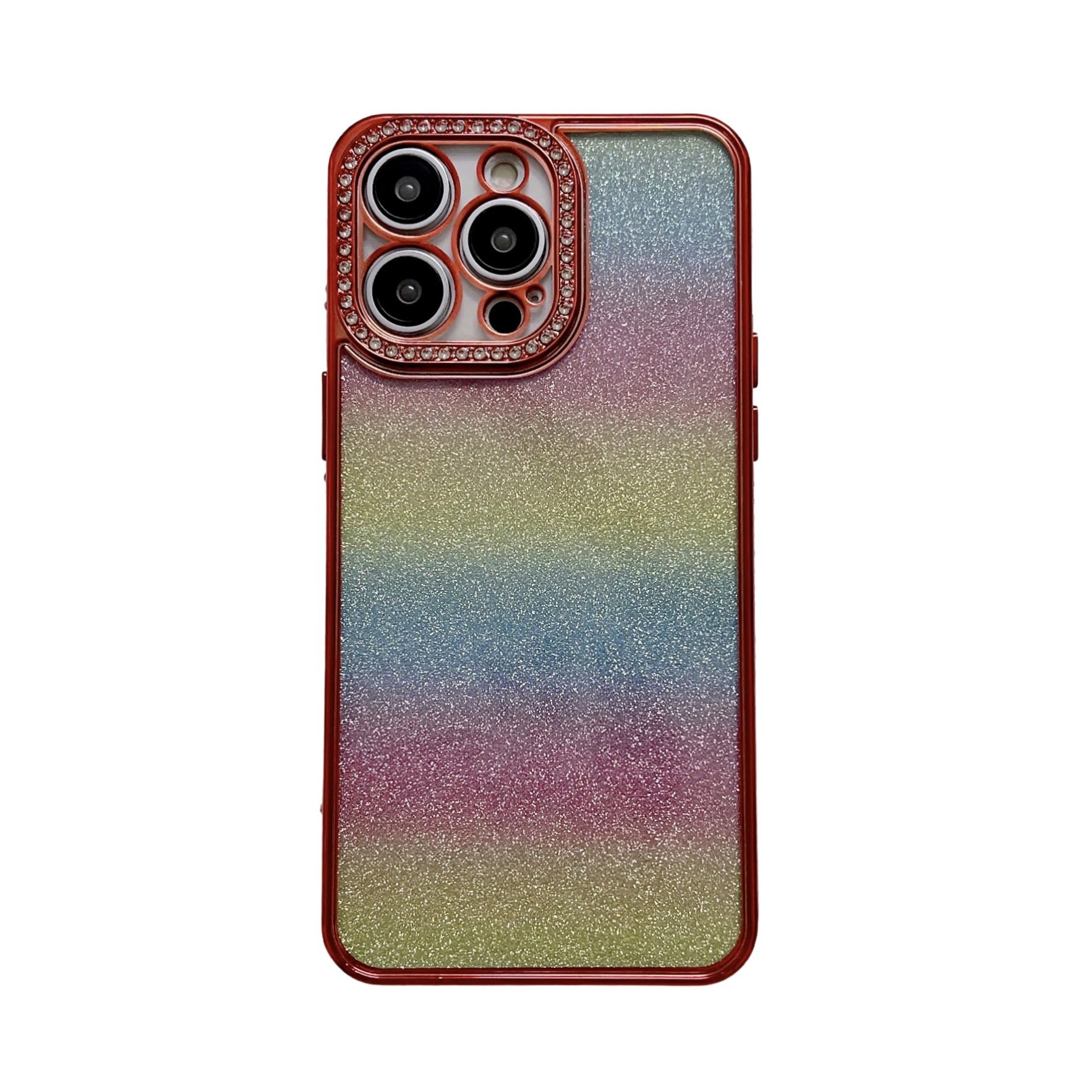 New fashion gradient rainbow phone case electroplated rhinestone lens For iphone 15promax 11/12 fine hole soft case 14pro
