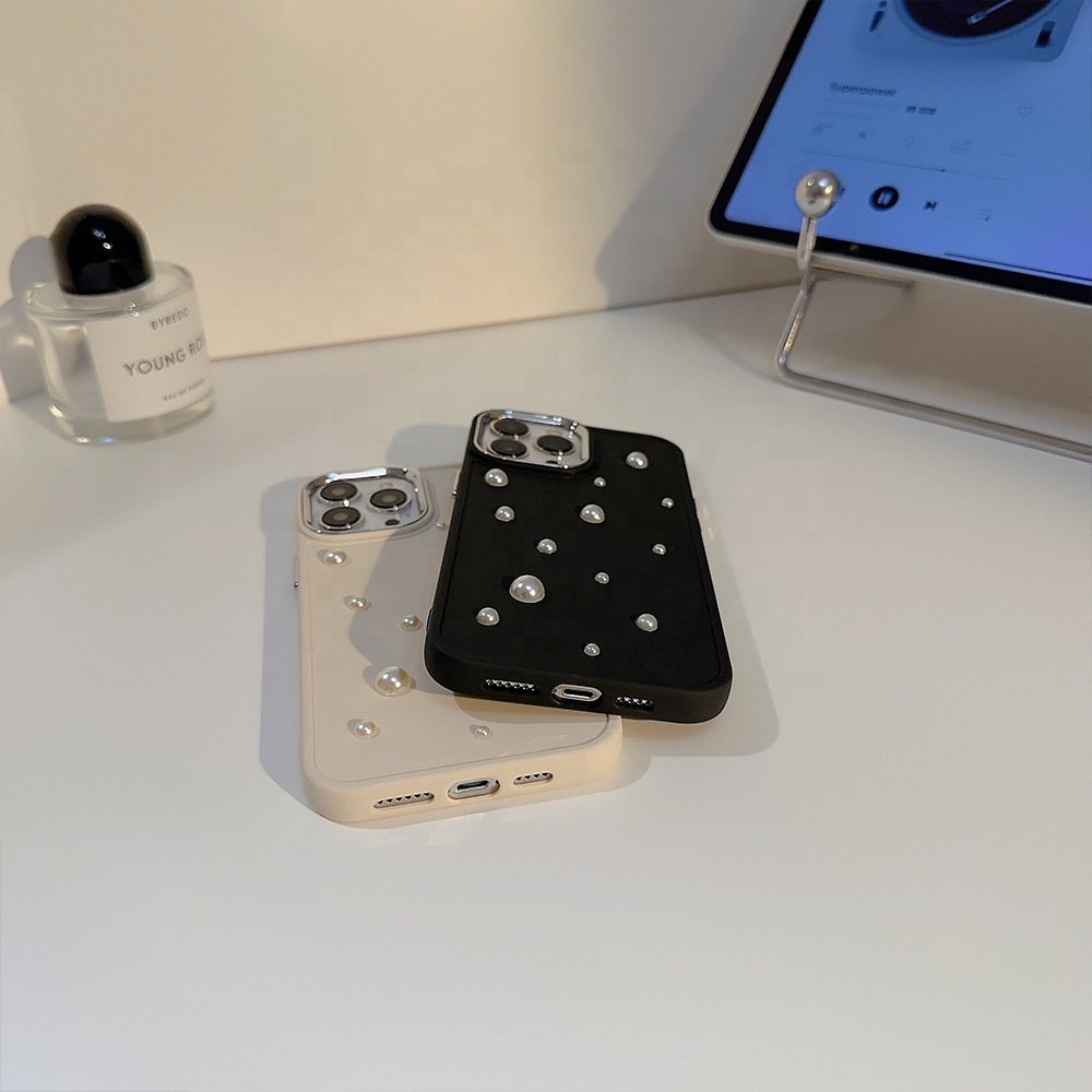 Trendy Design Ins Style Electroplating 3D Pearl Simple Mobile Phone Case For IPhone 11 12 13 14 15 Pro Max X XS XR phone case