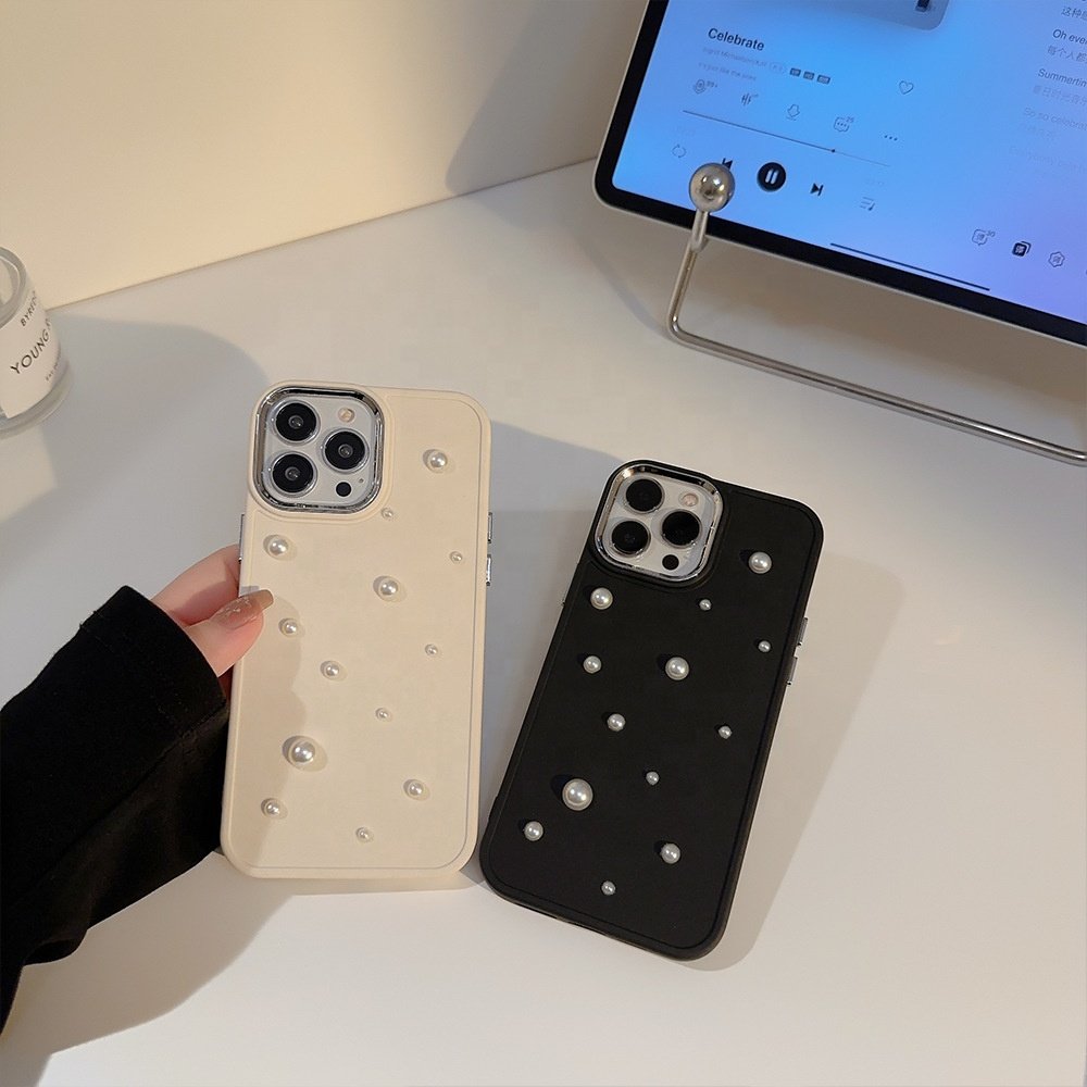 Trendy Design Ins Style Electroplating 3D Pearl Simple Mobile Phone Case For IPhone 11 12 13 14 15 Pro Max X XS XR phone case