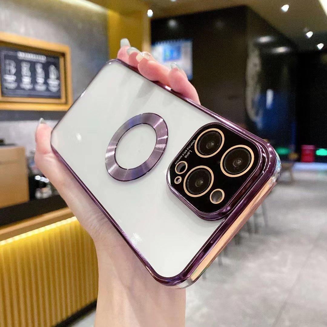 Hot Sale Luxury Electroplated Mobile Phone Cases Back Cover Case with CD Texture for iPhone 15 14 13 Pro Max Magnetic Case