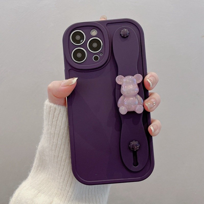 New bracket function for iPhone15promax crystal brute force Bear xr/11/12/14Pro wrist strap cute bear phone case