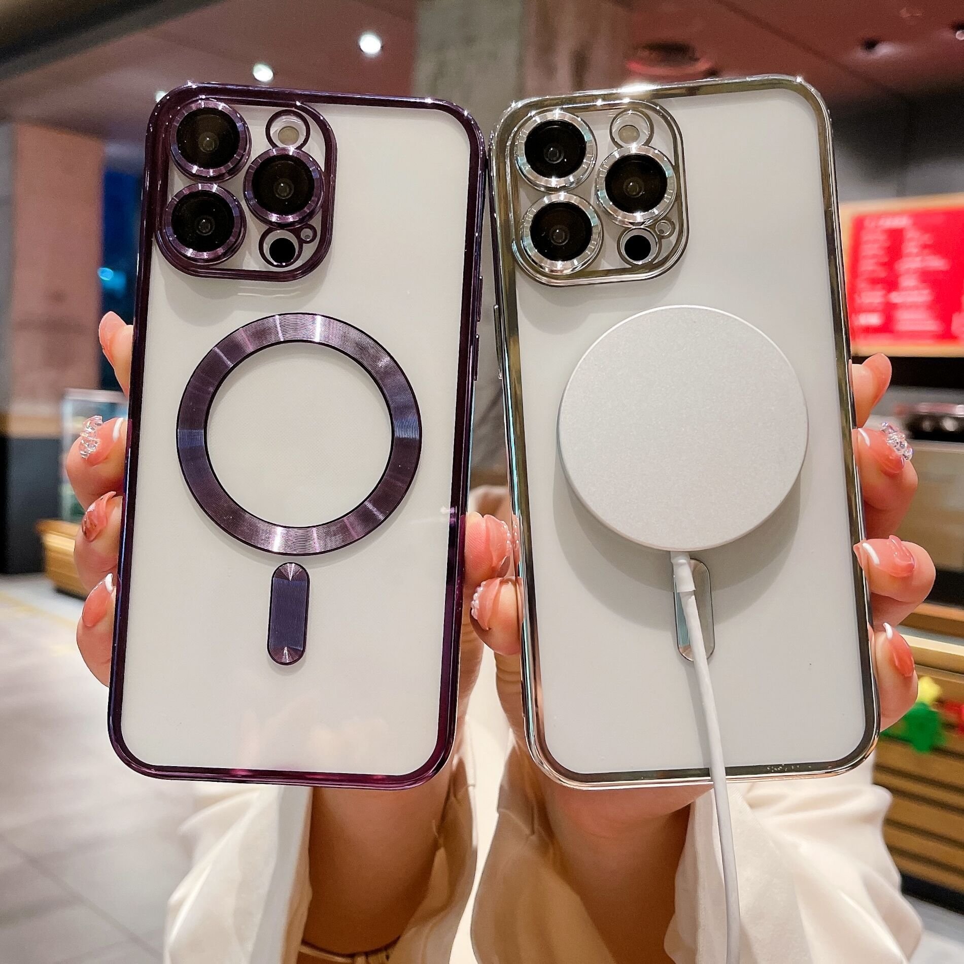 Wholesale Transparent TPU Cover Electroplated Magnetic Wireless Charge Phone Case for iPhone 15 Pro Max 14 Pro 13 12 11 XS MAX X