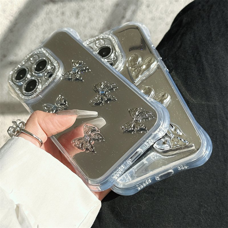 Glitter 3D Love Heart Mirror bow Silicone Case For Iphone 16 15 14 13 12 Cover New trend products phone accessories