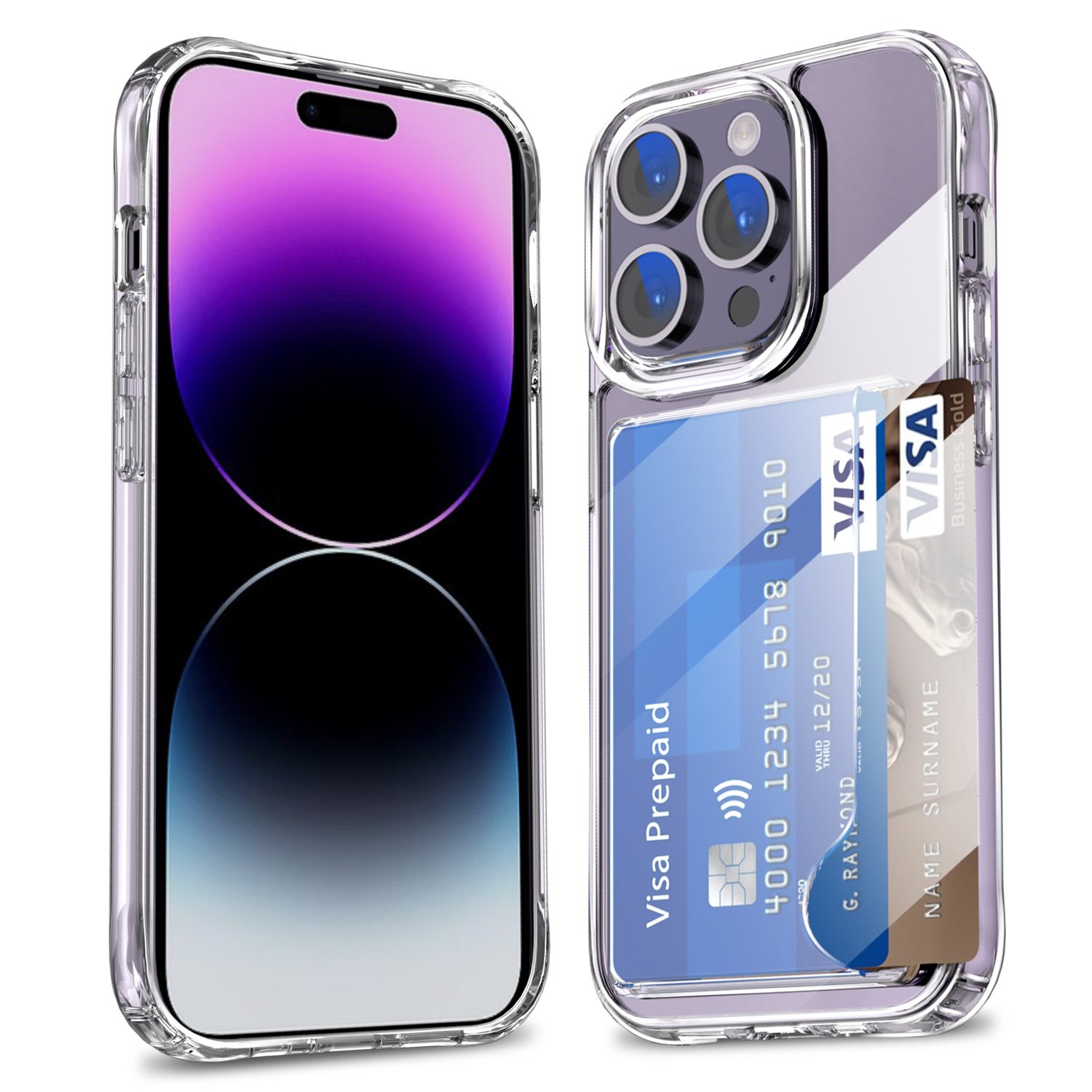 Leyi newest clear mobile phone cases 2 credit card slot phone cover PC shockproof protective cases for iphone 13 pro max