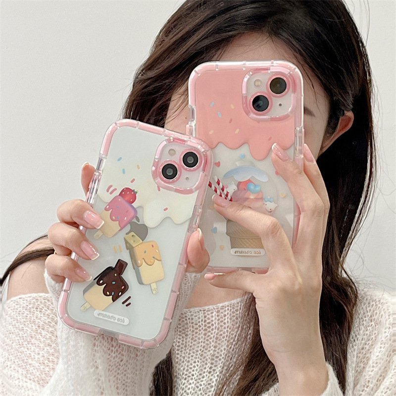 For rush purchasenew fashion transparent styles summer Pink ice cream pattern phone case promotion for iphone16 15