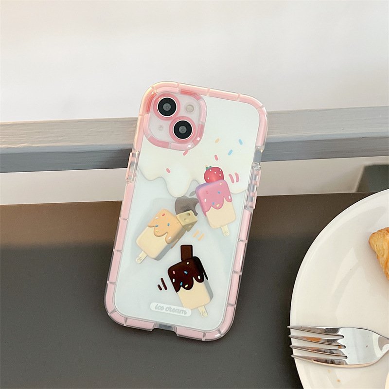 For rush purchasenew fashion transparent styles summer Pink ice cream pattern phone case promotion for iphone16 15