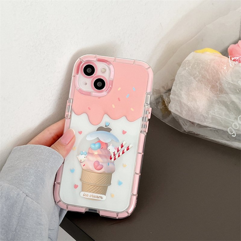 For rush purchasenew fashion transparent styles summer Pink ice cream pattern phone case promotion for iphone16 15