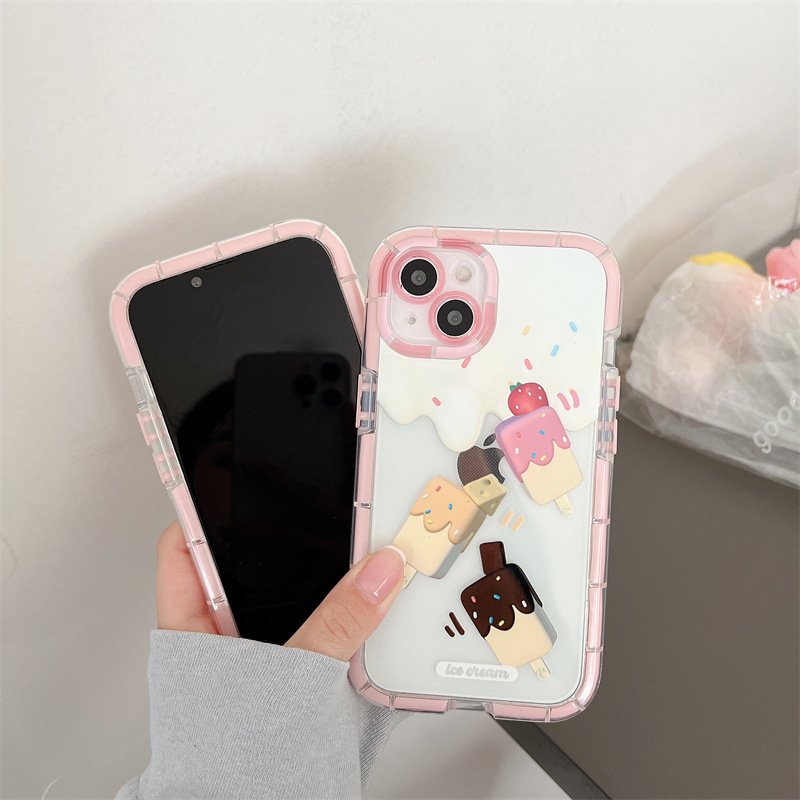For rush purchasenew fashion transparent styles summer Pink ice cream pattern phone case promotion for iphone16 15