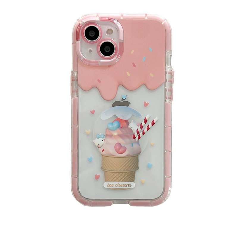 For rush purchasenew fashion transparent styles summer Pink ice cream pattern phone case promotion for iphone16 15