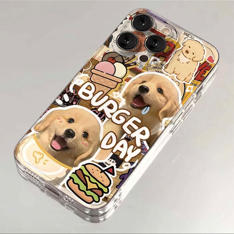Cartoon Funny Hamburger Dog Cute Cat Mobile Phone Case for iPhone 16 Pro max 15 Pro Max 12 Plus Transparent TPU Airbag Cover XS