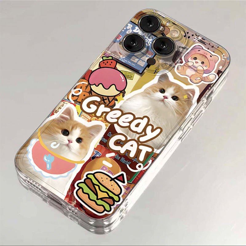 Cartoon Funny Hamburger Dog Cute Cat Mobile Phone Case for iPhone 16 Pro max 15 Pro Max 12 Plus Transparent TPU Airbag Cover XS